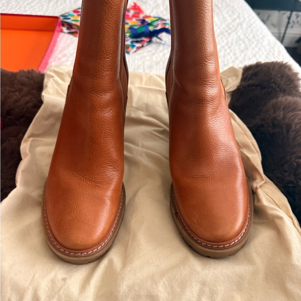 Tory Burch Cognac Leather Ankle Boots with bag